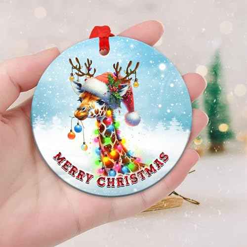 2025 Christmas Ornament - Giraffe Merry Christmas Ceramic Ornament, Christ-mas Tree Decoration, Giraffe Hanging Ornament, Gift for Family, Friends, Giraffe Lovers