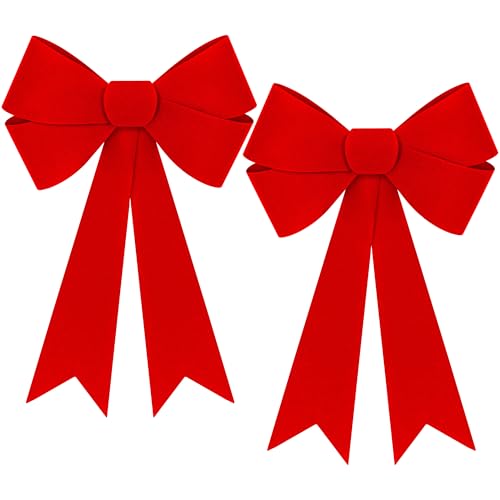 Heartome 2 Pcs Red Christmas Decor Large Velvet Bows 12x24 Inches for Indoor & Outdoor Holiday Decorations