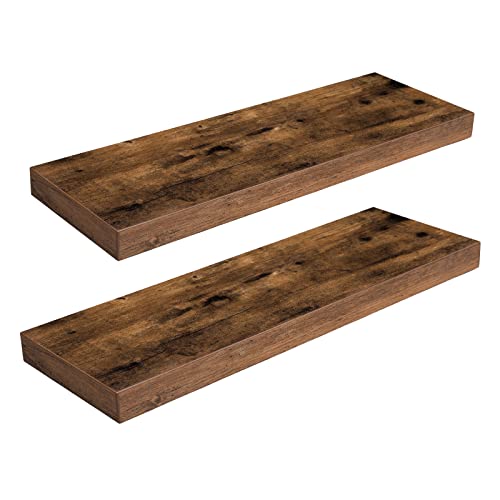 Floating Wall Shelves Set of 2 - Rustic Brown, 23.6 Inches - Wall Mounted Storage & Decor