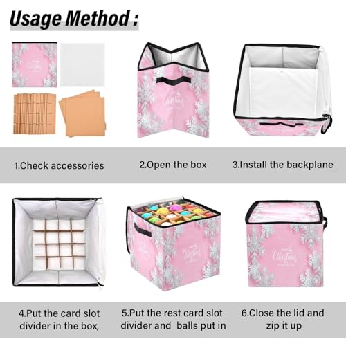 Pink Christmas Ornament Storage Box 64-Compartment 13x13x13 in with Dividers