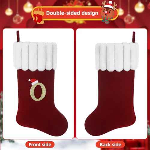 20 Inch Personalized Christmas Stocking,Red Velvet with Embroidered Initial,Holiday Xmas Party Decor Letter A