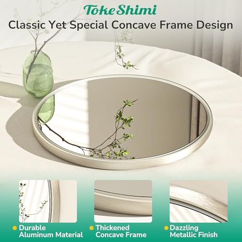 TokeShimi 30 Inch Brushed Nickel Round Wall Mirror - Tempered, Shatterproof Bathroom Vanity Mirror, Farmhouse Wall Decor