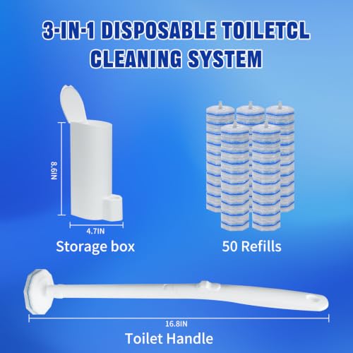 Liminfeit Disposable Toilet Brush & Holder Set with 50 Refills - 1 Pack