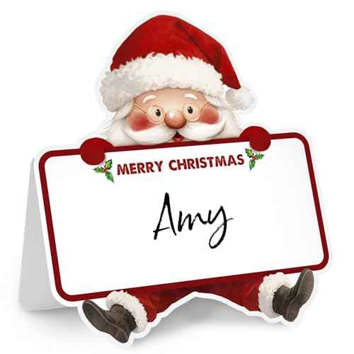 50pcs Christmas Place Cards for Table Setting Santa Claus Table Name Cards for Holiday Party Buffet Dinner Tented Foldable (Santa Claus)