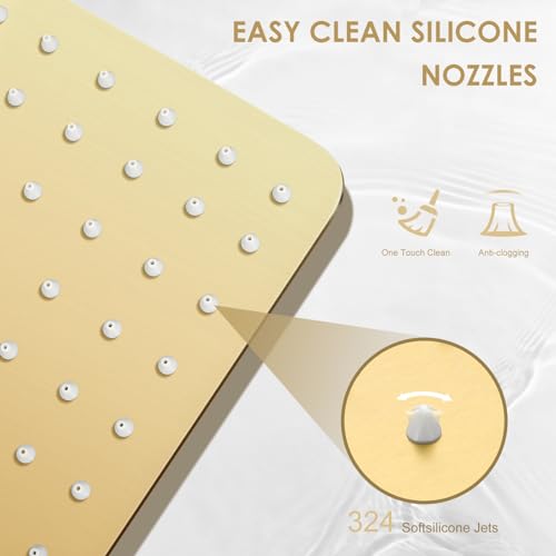 16 Inch Square Brushed Gold Rain Shower Head Ceiling Mount - All Metal Stainless Steel, Waterfall Bathroom Square Showerhead
