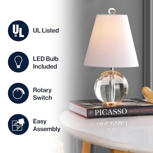 Jonathan Y 16-Inch Crystal Ball LED Table Lamp - Clear Glass, Elegant Home Decor