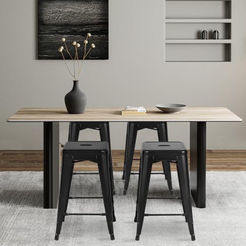 Black Metal Bar Stools Set of 4 - 24 Inch Counter Height Stools