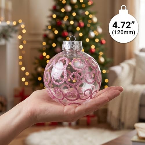 Sleetly Shimmer & Swirl Pink Christmas Tree Ornaments Set - 4.72" Large Holiday Decor
