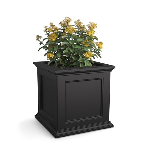 Self-Watering Square Planter 20in - Black Outdoor Garden Pot with Drainage