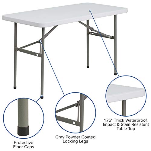 4-Foot White Plastic Folding Table - Granite White, Event & Conference