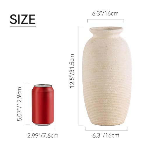 Ooit 12.5-Inch Rustic Ceramic Flower Vase with Waterproof Coating