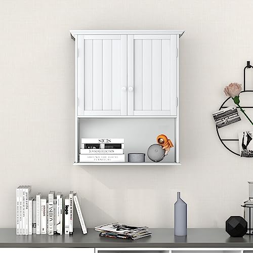 Tangkula White Bathroom Wall Cabinet with 2 Doors – Space-Saving Medicine Storage