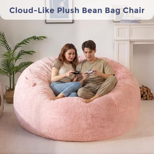 Pink 4FT Bean Bag Chair with Supportive Foam - Cozy Faux Fur Sofa