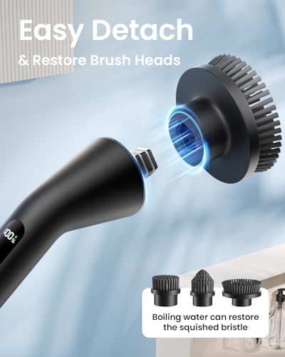 Leebein Black Electric Spin Scrubber with Extendable Handle and 7 Brush Heads