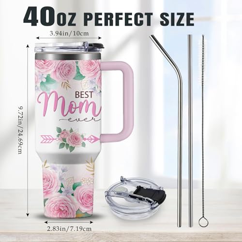 HYMONA Best Mom Tumbler 40oz with Handle #1 Mom Gift, Insulated Travel Mug
