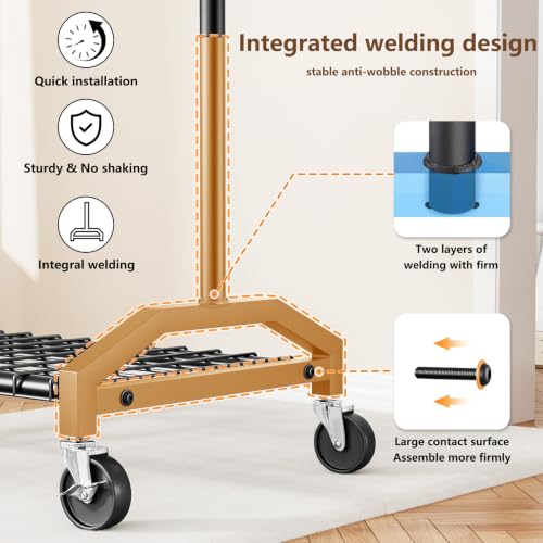 Heavy Duty Adjustable Clothes Rack with Wheels - Black, 350lbs Capacity