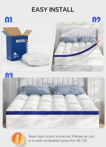 BEDELITE Queen Mattress Topper Pillow Top 2 Inch Cooling Bed Pad White-Blue