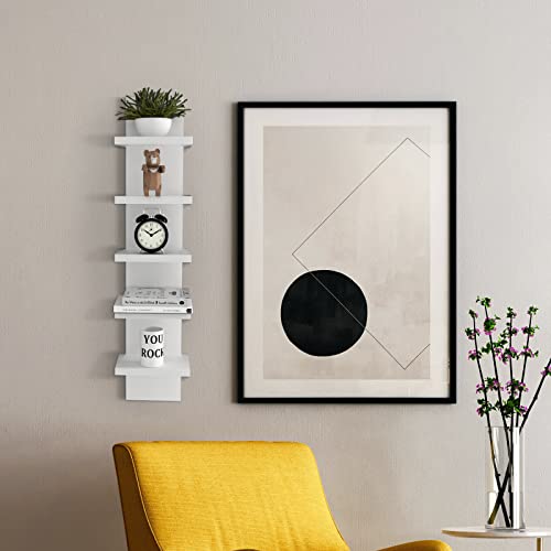 Homaterial 5 Tier Wall Shelf Unit, Small White Vertical Floating