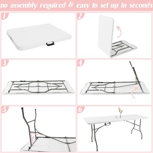 Fivenl 6ft Foldable Plastic Table 2 Pack White Portable Camping & Party Table