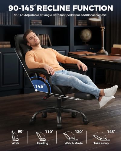 Luckracer Gaming Chair with Footrest, Reclining 90-135°, Lumbar Support, Black