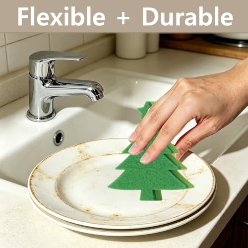 12Pcs Christmas Tree Shaped Sponge for Washing Dishes Dual Sided