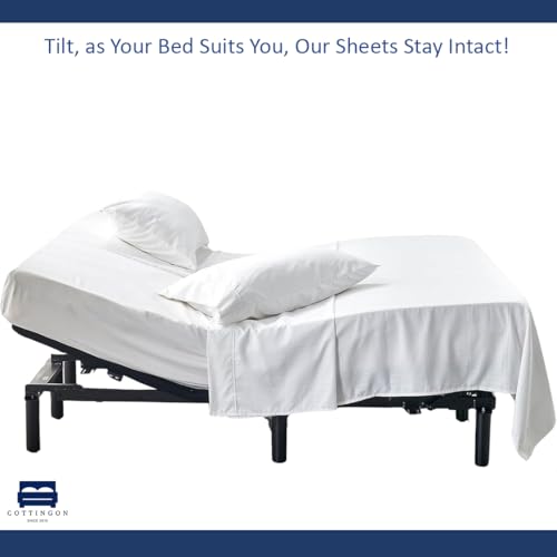 Cottingon 4-Piece Split Top King Sheet Set 78x80 + 34" Flex Head Fitted, 100% Egyptian Cotton, White