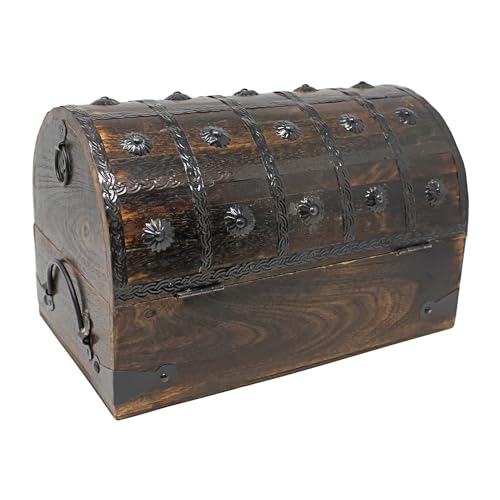 Large Nautical Cove Wooden Treasure Chest with Velvet Lining & Antique Lock