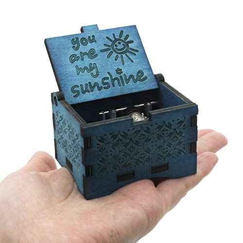 You are My Sunshine Wooden Music Boxes Laser Engraved Hand Crank Classical Wood Sunshine Musical Box Gifts for Birthday Christmas Valentine's Day (Blue Sunshine)