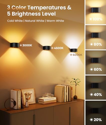 Black Motion Sensor Wall Light with Remote Control 3 Colors - 2 Pack