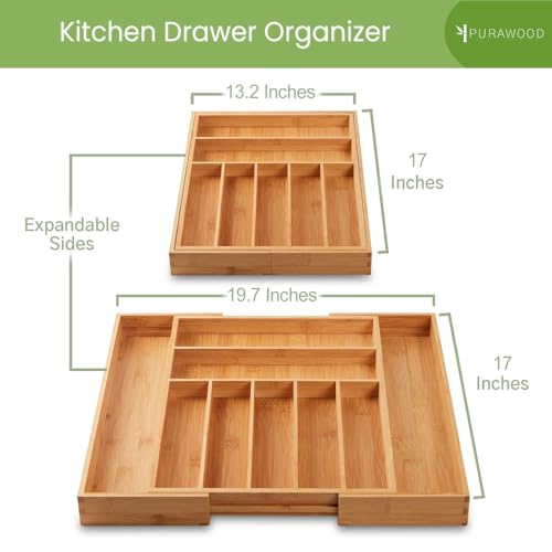 Natural Expandable Bamboo Drawer Organizer 7-9 Slots - Purawood 2 Pack