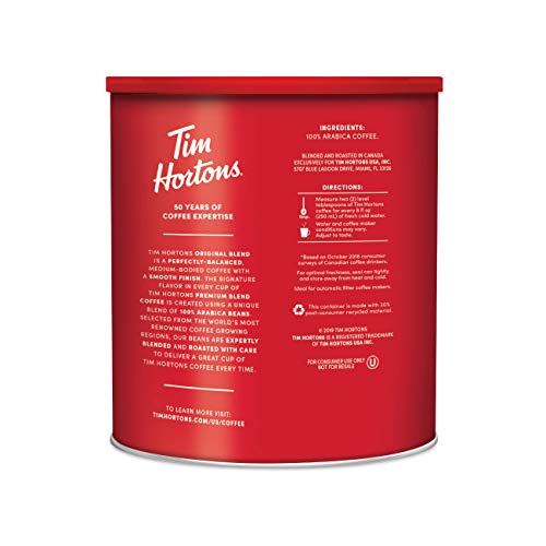 Tim Hortons Original Blend Medium Roast Ground Coffee - Classic Roast, 48 Ounce Canister