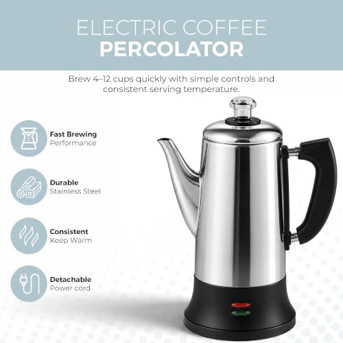 Alpha Living 12-Cup Electric Coffee Percolator Stainless Steel - Easy Brew