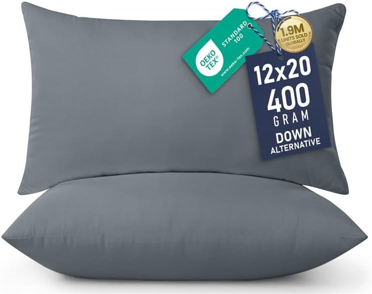 Utopia Bedding 12x20 Pillow Inserts - Set of 2 Grey Decorative Throw Pillows for Sofa & Couch - Soft & Fluffy Cushions