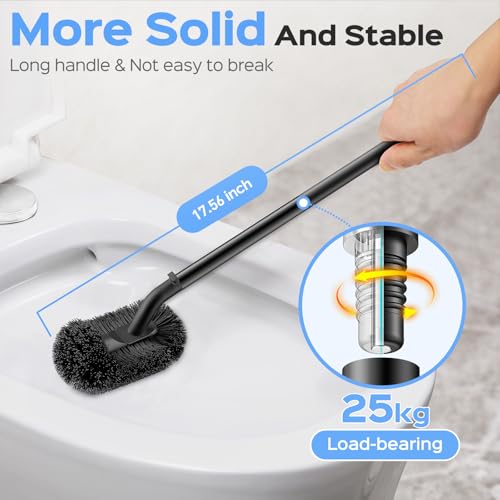 HAMITOR Black Stainless Steel Toilet Plunger and Brush Set 2-in-1 Compact Bathroom Cleaner