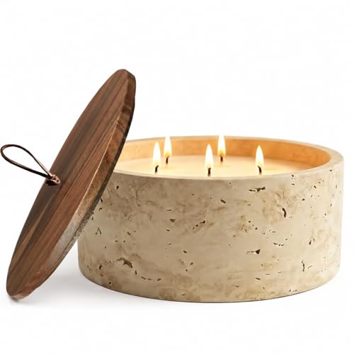 Sea Salt & Bergamot & Coconut Scented Candle - Large 44oz Soy Coconut Wax with Acacia Wood Lid - Long-Lasting Aromatherapy Home Decor