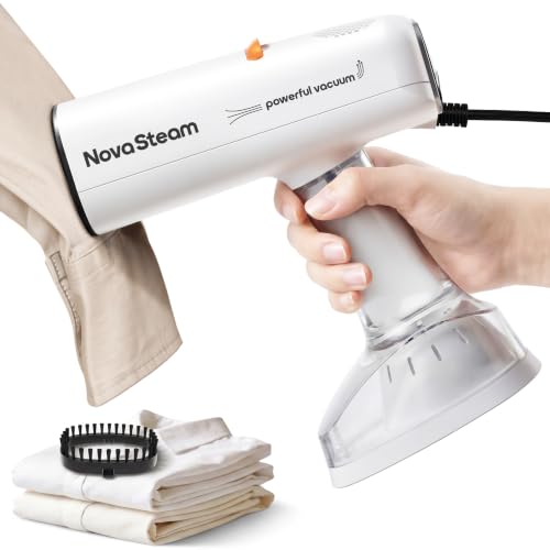 NovaSteam White Handheld Vacuum Steamer for Clothes 4500Pa Power Travel-Friendly