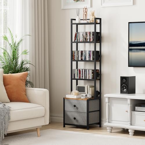Black CD & DVD Storage Rack with Drawer - 5-Tier Media Organizer