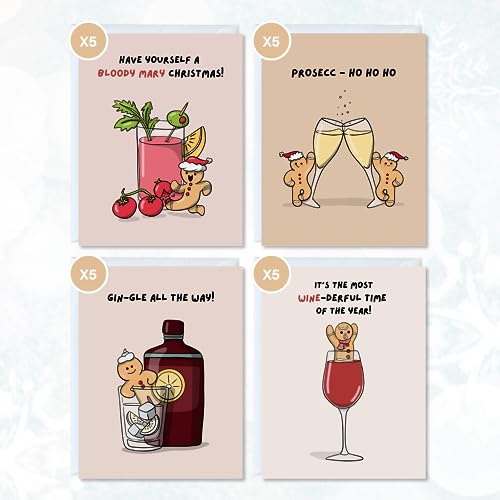 ALY LOU Funny Christmas Card Pack – 20 Cards (5 of each design) Blank Inside