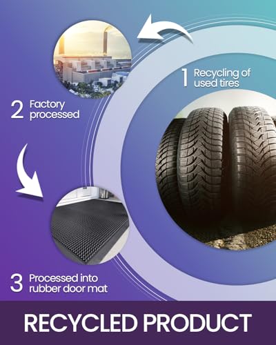 Heavy Duty Rubber Door Mat 36x48 Inch Black Cone Nubs Outdoor Entrance - Waterproof & Non-Slip