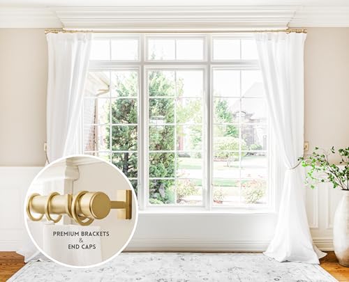 Fixed Length Curtain Rod - 7 ft Brushed Gold Heavy Metal Window Treatment