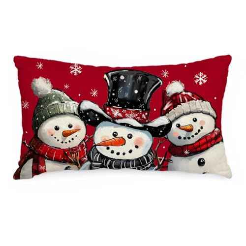 AACORS Christmas Winter Pillow Cover 12X20 Inch,Snowmen Snowflakes Decoration Holiday Farmhouse Pillow Case Decor for Home Sofa Couch (Red) AA760-12