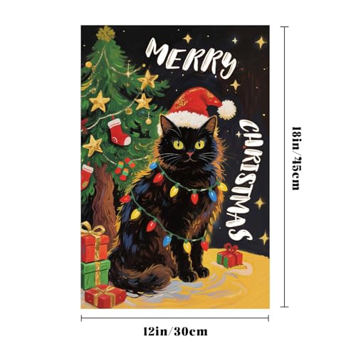 Merry Christmas Garden Flag 12x18 Inch Double Sided Black Cat Xmas Winter Yard Flag Small Mini Yard Lawn Outside Holiday Party Decoration Outdoor Christmas Decorations