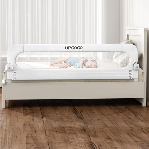 UPGOGO Folding Bed Rail for Toddlers - White 71-Inch Safe Bed Guard with Reinforced Installation