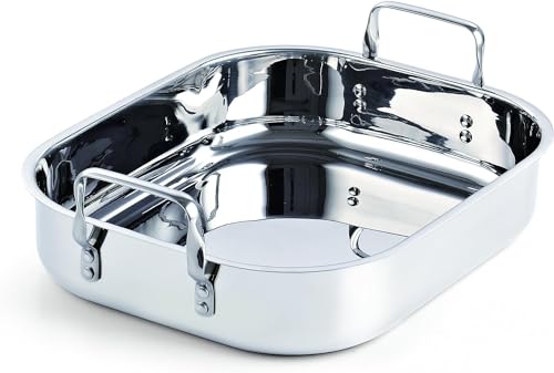 Cooks Standard 14x12-Inch Stainless Steel Roaster Pan with V-Shaped Rack - Large Capacity, Oven & Dishwasher Safe