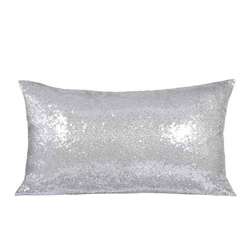 Poise3EHome 12x20inches Silver Throw Pillow Covers Sequin Decorative Pillow Cases for Couch, Bed, Living Room, Christmas (Silver, 1PCS)