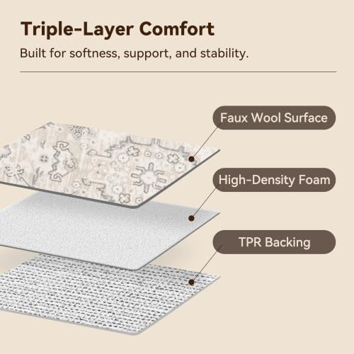 Boho Kitchen Rug Set of 3 - Anti-Fatigue Non-Slip Mats Beige 20"x32" 20"x48" 20"x59"