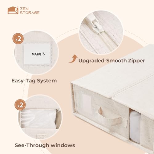 Off-White Cotton Linen Sheet Organizers 6-Pack by ZenStorage – Bed Bedding Storage Bin