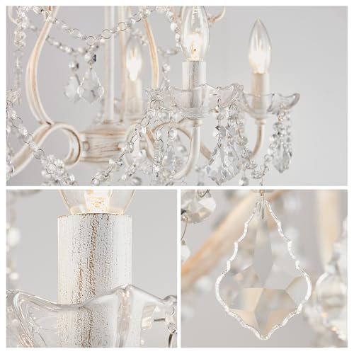 Rustic White 5-Light Crystal Candle Chandelier Pendant Ceiling Light for Bedroom Hallway Kitchen