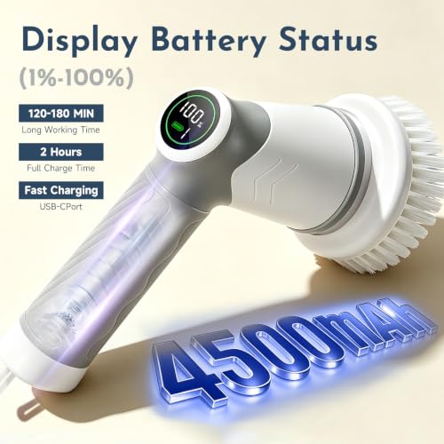 DAESUNG A-White Electric Spin Scrubber Bathroom Cleaning Brush with 2 Speeds