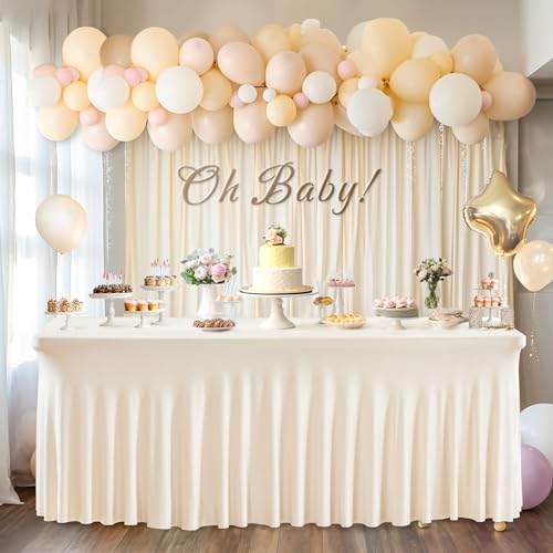 Party Talk Ivory 6ft Spandex Table Cover with Skirt - 6 Pack, Wrinkle-Resistant